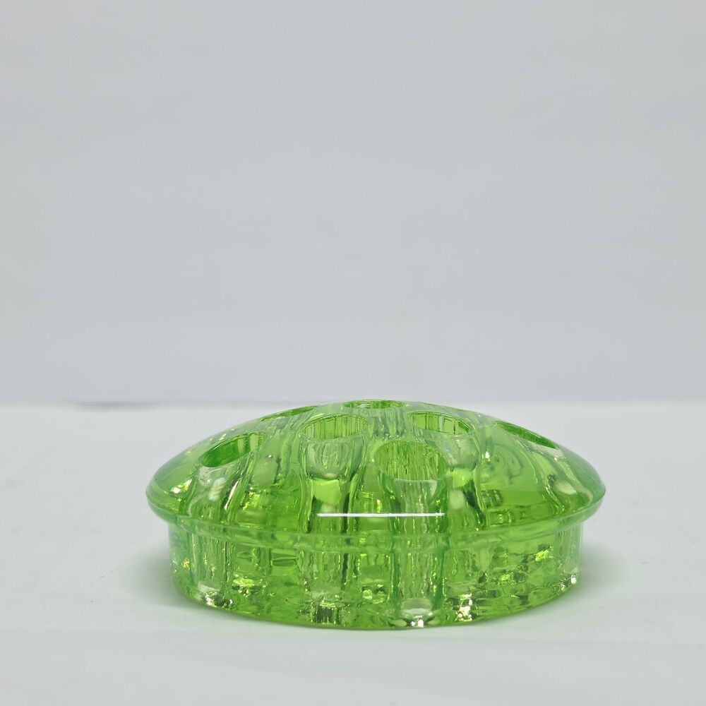 Vaseline Uranium Glass Flower Frog 11 Holes Glows UV Green Vintage 3" Diameter - Picture 4 of 10
